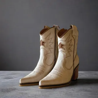 Botin Lusitano Blanco Invierno Desgastado Estrella Camel