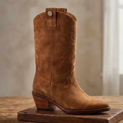 Bota midi bordada reno camel
