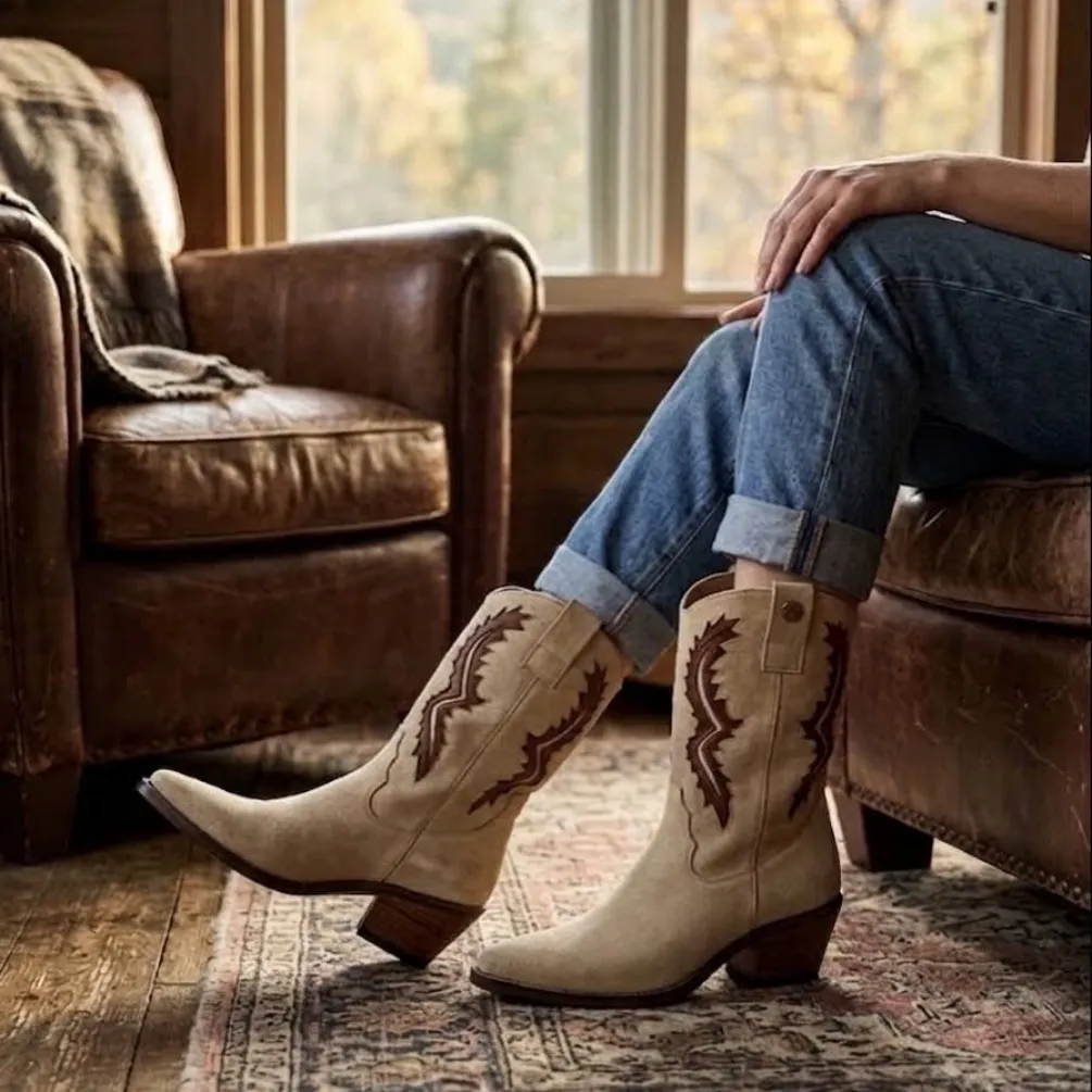 Bota flare midi blanca/camel