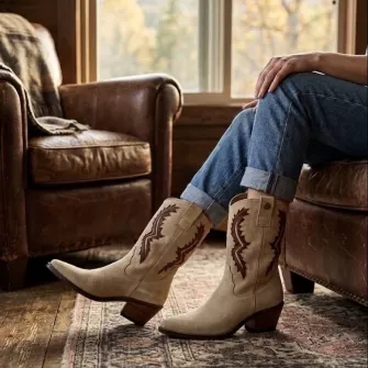 Bota flare midi blanca/camel